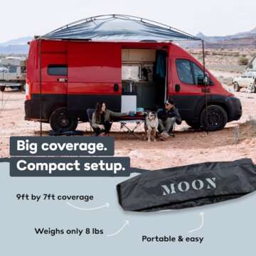 MoonShade Portable Vehicle Awning, Large 9' x 7' Shade Coverage, Lightweight Durable Car Canopy Suitable for Trucks SUVs Vans Campers and More (Shadow Blue)