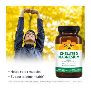 Country Life Chelated Magnesium 250mg - Heart & Muscle Health Supplement, Vegan & Gluten-Free