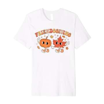 Retro Groovy Friendsgiving Thanksgiving Pumpkin Fall Leaves Premium T-Shirt