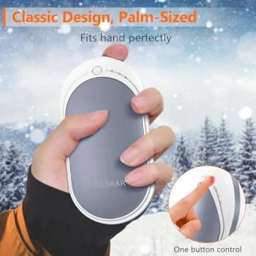BESKAR Rechargeable Hand Warmer, 5200mAh Electric Hand Heater, Double-Sided Heating, USB Quick Charge, Portable Pocket Hand Warmer for Outdoor, Golf, Raynauds