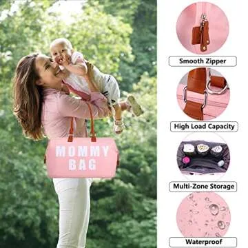 Upgrade Large Capacity Mommy Bag for Hospital, Labor and Delivery, Baby Hospital Diaper Bag, Maternity Tote Hospital Bag with Travel Organizers, Changing Pad, Waterproof, Multi-Functional, Pink
