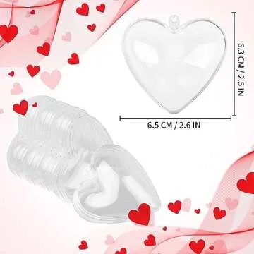 Jishi Clear Plastic Heart Ornaments 10-Pack Christmas Ornament Fillable Balls for DIY Crafts, Christmas Tree Decorations, Wedding Party, Xmas Holiday Home Decor, Open Decorative Hanging Ornaments 65mm