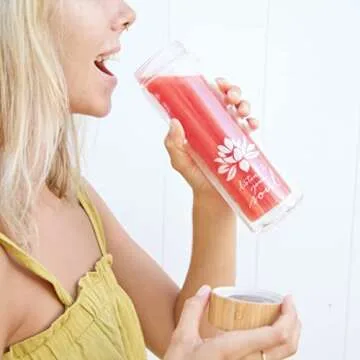 Sacred Lotus Love Double-Walled Glass Tea Tumbler with Infuser and Strainer 15oz - Perfect for Loose Leaf Tea, Cold or Hot Water Bottle, Fruit Drinks - Comes with Travel Sleeve and Cozy