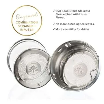 Sacred Lotus Love Double-Walled Glass Tea Tumbler with Infuser and Strainer 15oz - Perfect for Loose Leaf Tea, Cold or Hot Water Bottle, Fruit Drinks - Comes with Travel Sleeve and Cozy