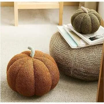 Cozy Halloween Pillow Pumpkin Throw Pillow Decor, Pumpkin Shaped Pillow Plush Soft Fall Pumpkin Pillows Decorative Throw Pillows, Stuffed Pumpkin House Decor Plush Pumpkin Decorations (8", Brown)