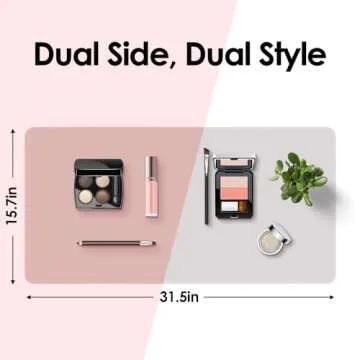 TOHONFOO Makeup Mat for Vanity to Protect Vanity Desk Top, Dual-Sided Vanity Mat, Easy to Clean Vanity Desk Mat - Vanity Makeup Pads Waterproof and Oilproof, 31.5 x 15.7 in (Pink and Silver)