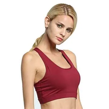 Women High Impact Sports Bra Phone Pocket Running Bra Seamless Wirefree Workout Top Vest Activewear (Wine red, S)
