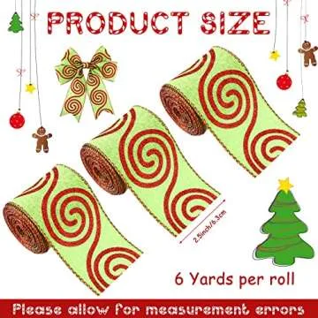 Xinnun 18 Yard Christmas Wired Ribbon for Holiday Crafts