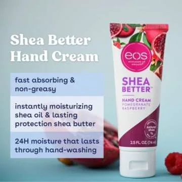 eos Shea Better Hand Cream - Pomegranate Raspberry, Natural Butter Lotion and Skin Care, 24 Hour Hydration with Shea Butter & Oil, 2.5 oz
