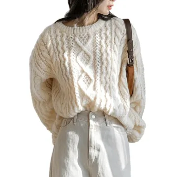 Milumia Women's Chunky Cable Knit Sweater - Cozy Oversized Pullover