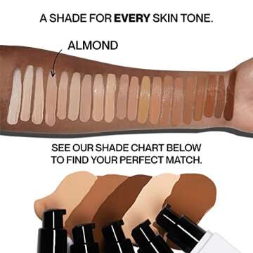HIDE PREMIUM Liquid Foundation, SEE SHADE FINDER Below For Perfect Match, Multi-Use Waterproof Foundation, Medium/Full Coverage Foundation, Oil Free – We Have a Shade For All Skin Types, 1 fl. Oz. (Almond)