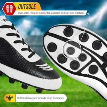 Vizari Infinity FG Soccer Cleats | Firm Ground Soccer Cleats for Outdoor Surfaces and Fields | Lightweight and Easy to wear Youth Soccer Cleats| White/Black | Little Kid