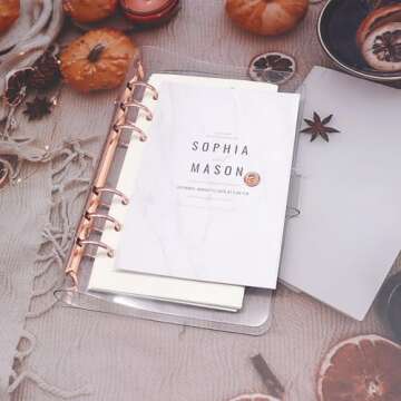Clear A6 Binder Cover Rose Gold 6 Rings Budget Binders Loose Leaf Folders Refillable Soft Notebook S...