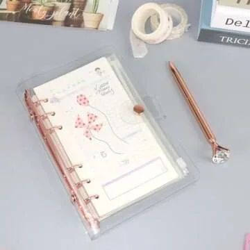 Clear A6 Binder Cover Rose Gold 6 Rings Budget Binders Loose Leaf Folders Refillable Soft Notebook Shell Protector Binding Accessories Supplies (Rose Gold A6 Binder)