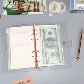 Clear A6 Binder Cover Rose Gold 6 Rings Budget Binders Loose Leaf Folders Refillable Soft Notebook Shell Protector Binding Accessories Supplies (Rose Gold A6 Binder)