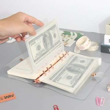 Clear A6 Binder Cover Rose Gold 6 Rings Budget Binders Loose Leaf Folders Refillable Soft Notebook Shell Protector Binding Accessories Supplies (Rose Gold A6 Binder)