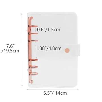 Clear A6 Binder Cover Rose Gold 6 Rings Budget Binders Loose Leaf Folders Refillable Soft Notebook Shell Protector Binding Accessories Supplies (Rose Gold A6 Binder)