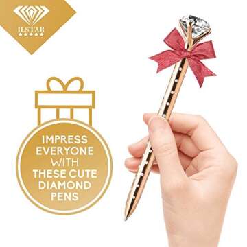 Set of 8 PCS Big Diamond Pens - 16 Ink Pen Refills (Blue & Black) 8 Velvet Gift Bags for Women Girls Coworkers Novelty Cool Cute Fancy Nice Jewel Pen Diamond Ballpoint Pen Gold Rose Gold Silver Purple