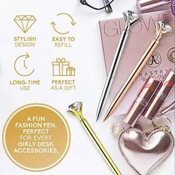 Set of 8 Big Diamond Pens with Refills and Velvet Bags