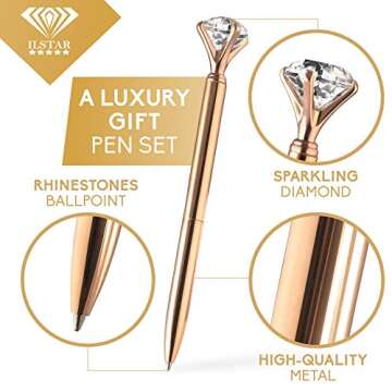 Set of 8 PCS Big Diamond Pens - 16 Ink Pen Refills (Blue & Black) 8 Velvet Gift Bags for Women Girls Coworkers Novelty Cool Cute Fancy Nice Jewel Pen Diamond Ballpoint Pen Gold Rose Gold Silver Purple
