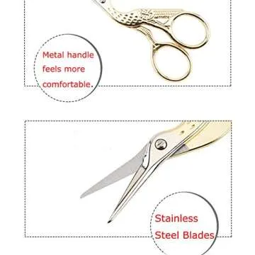BIHRTC 4.5" Stainless Steel Sharp Tip Classic Stork Scissors Crane Design Sewing Scissors DIY Tools Dressmaker Shears Scissors for Embroidery, Craft, Needle Work, Art Work & Everyday Use (Gold)