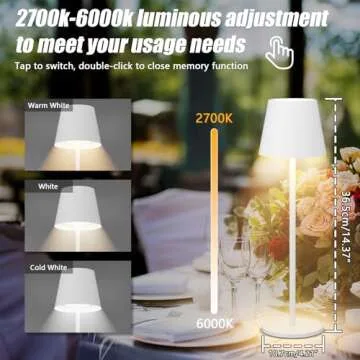 Aipsun Cordless Table Lamp - 3 Color Temperatures, Rechargeable