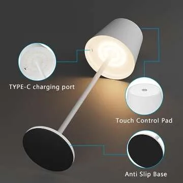 Aipsun Cordless Table Lamp - 3 Color Temperatures, Rechargeable