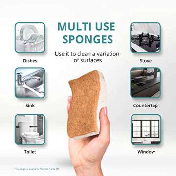The Dish Turtle 10 Pack Biodegradable Dish Sponges and 100% Compostable; Natural Materials, Silicone, Stink Resistant, Quick Drying, Multiuse, Recyclable