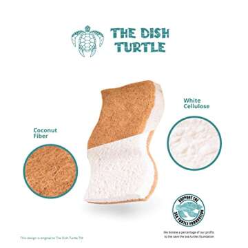 The Dish Turtle 10 Pack Biodegradable Dish Sponges and 100% Compostable; Natural Materials, Silicone, Stink Resistant, Quick Drying, Multiuse, Recyclable