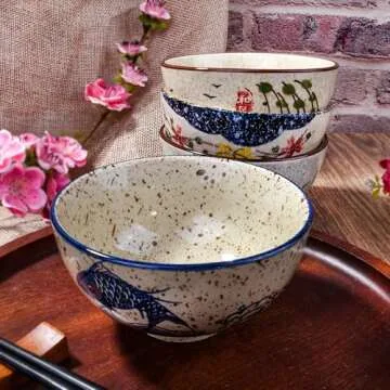 Whitenesser Japanese Ceramic Rice Bowls Set - 4 Pack