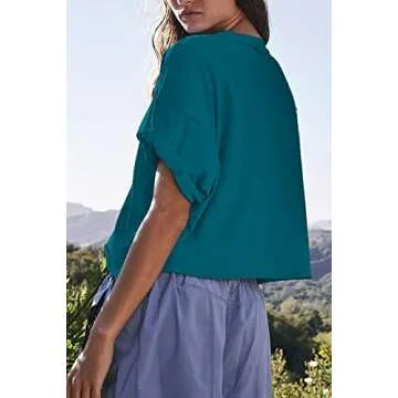 Shop HUGOOME Teal Cropped Tee for Style & Comfort