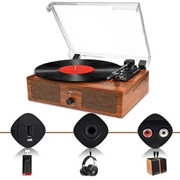Wireless Vinyl Record Player with Speakers & USB
