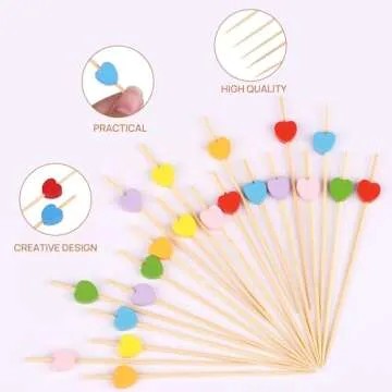 JtmyAota 100 Pack Fruit Toothpicks, Heart-Shaped Bamboo Cocktail Picks, Natural Bamboo Toothpicks for Appetizers Fruit Cake Dessert Barbecue Snacks Sandwiches (Pink)