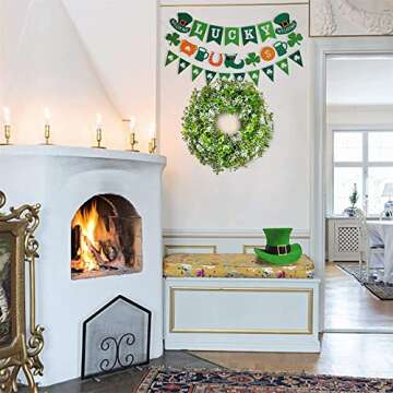 St Patricks Day Decorations Artificial Wreath Lucky Shamrock Clover Leprechaun Hat Beers Spring Summ...