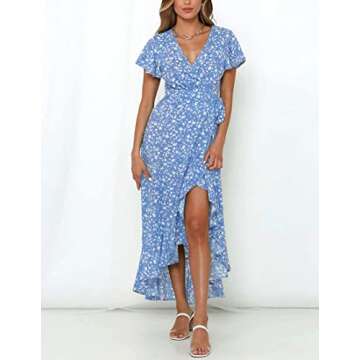 ZESICA Women's Floral Wrap Midi Dress for Summer Fun