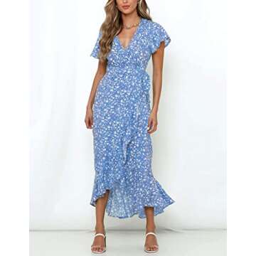 ZESICA Women's Floral Wrap Midi Dress for Summer Fun