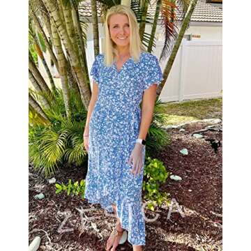ZESICA Women's Floral Wrap Midi Dress for Summer Fun