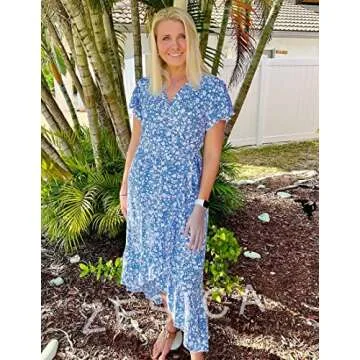 ZESICA Women's Floral Wrap Midi Dress for Summer Fun
