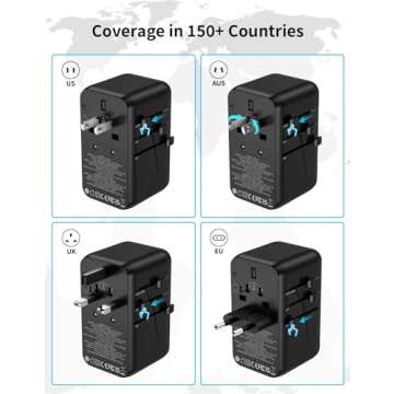 MOMAX Universal Travel Adapter, 100W Fast GaN International Power Adapter, 2PD USB-C+2QC USB-A Travel Adapter, US, UK, EU, AU Travel Adapter Worldwide for Laptops, Tablets, Phones, Vision Pro