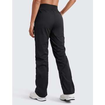 CRZ YOGA Lightweight Straight Leg Workout Pants for Women Casual Ruched Work Gym Athletic Joggers with Pockets Black Large
