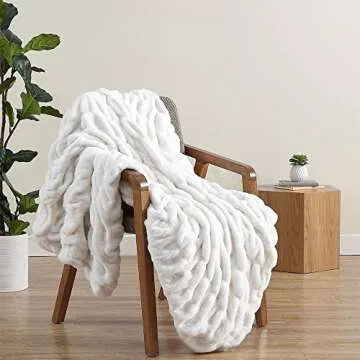 Casual Chic Lapin Ultra Fine Faux Fur Throw Blanket - Luxurious, Chic, Soft and Cozy 400 GSM Microfiber Blanket for Couch and Bed - 50” x 60” (Ivory)