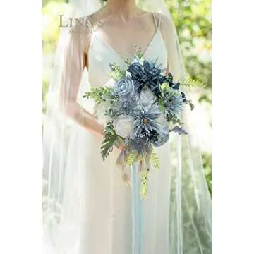 Ling's Moment Dusty Blue Dahlia Artificial Flowers Combo