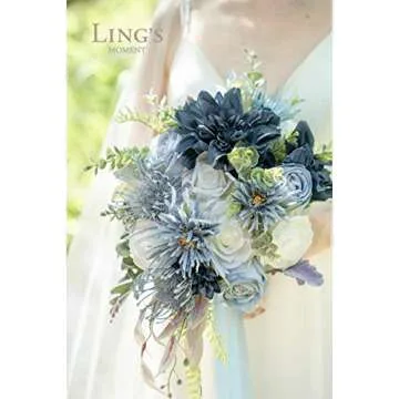 Ling's Moment Dusty Blue Dahlia Artificial Flowers Combo