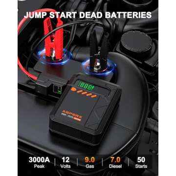 AsperX 3000A Portable Car Jump Starter & Tire Inflator, 150PSI
