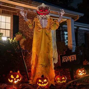 5.9 FT Large Life Size Halloween Pumpkin Animated Decorations Scary Outdoor, Evil Prop with Glowing Light 2024, Sound and Touch Activated Pop-up Motion Creepy Decor Covered Indoor Outdoor Yard Lawn