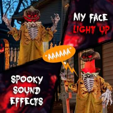 5.9 FT Large Life Size Halloween Pumpkin Animated Decorations Scary Outdoor, Evil Prop with Glowing Light 2024, Sound and Touch Activated Pop-up Motion Creepy Decor Covered Indoor Outdoor Yard Lawn