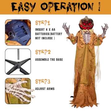 5.9 FT Large Life Size Halloween Pumpkin Animated Decorations Scary Outdoor, Evil Prop with Glowing Light 2024, Sound and Touch Activated Pop-up Motion Creepy Decor Covered Indoor Outdoor Yard Lawn