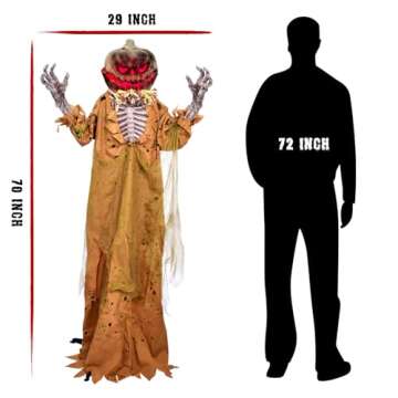 5.9 FT Large Life Size Halloween Pumpkin Animated Decorations Scary Outdoor, Evil Prop with Glowing Light 2024, Sound and Touch Activated Pop-up Motion Creepy Decor Covered Indoor Outdoor Yard Lawn