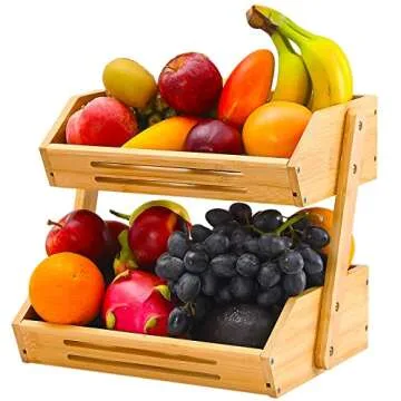 Stylish Bamboo 2-Tier Fruit Basket for Kitchen Use