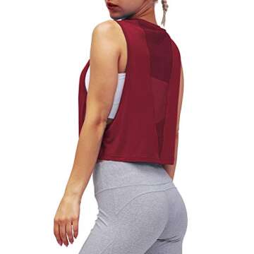 Mippo Cropped Workout Tops for Women Gym Tank Athletic Shirts Mesh Tank Tops Muscle Tees Cute Summer Clothes Wine Red M